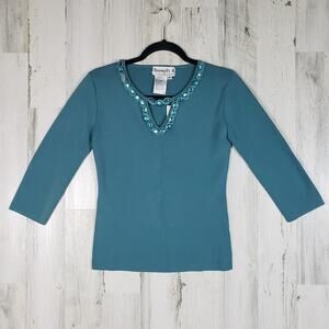 NWT Joseph A Embellished Knit 3/4 Sleeve Stretchy Top Women's Size XL